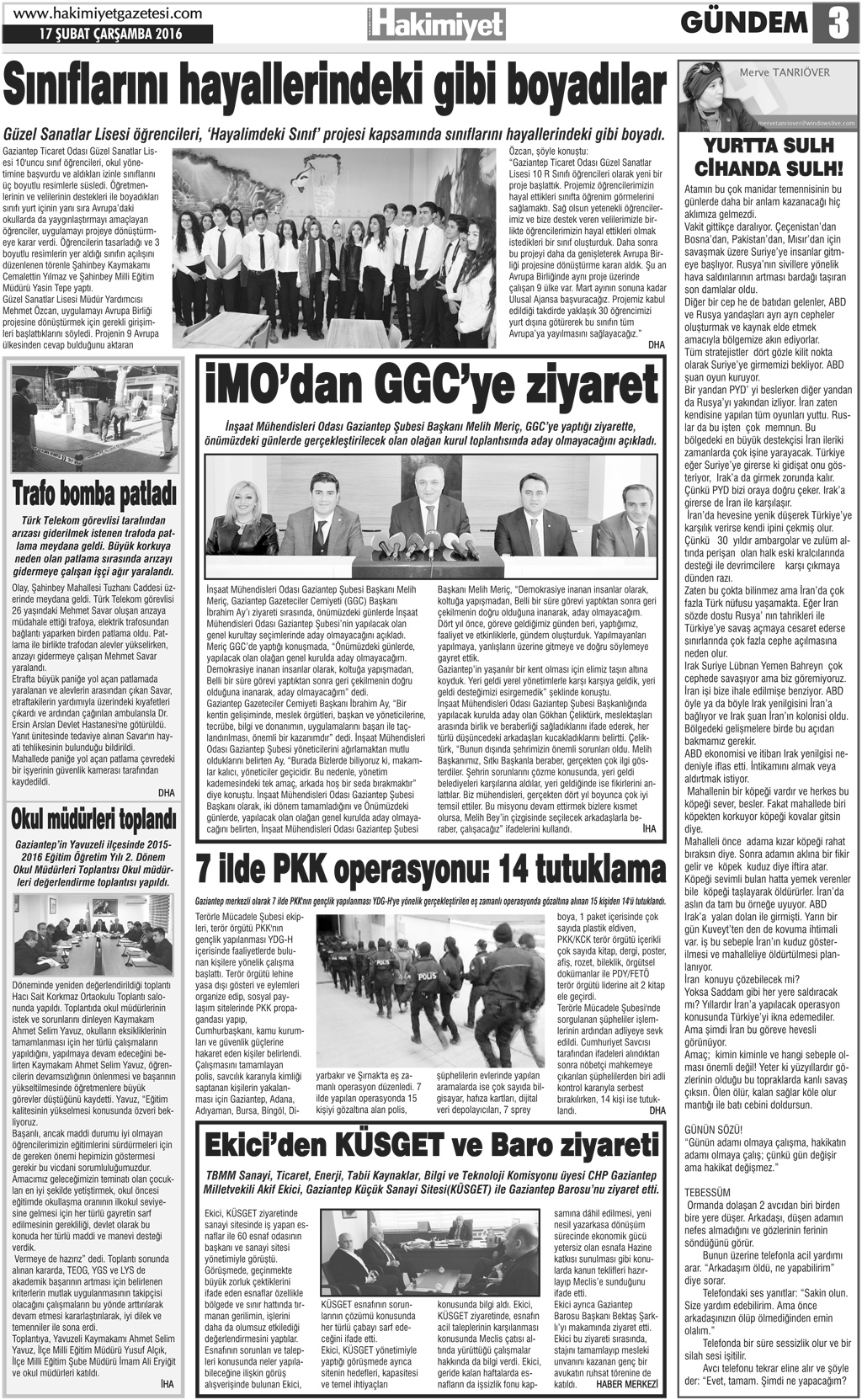 ŞİMDİ GAZİANTEP'E GİTME ZAMANI