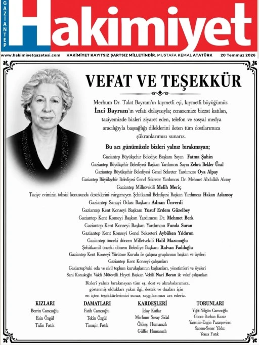 VEFAT VE TEŞEKKÜR