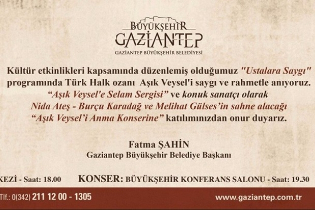 Aşık Veysel Gaziantep'te anılacak