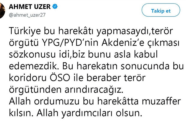 Uzer'den 'Afrin' değerlendirmesi