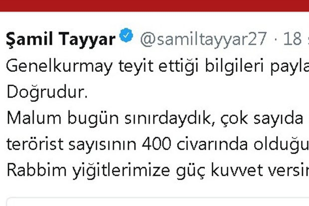 Milletvekili Tayyar öldürülen terörist sayısını açıkladı