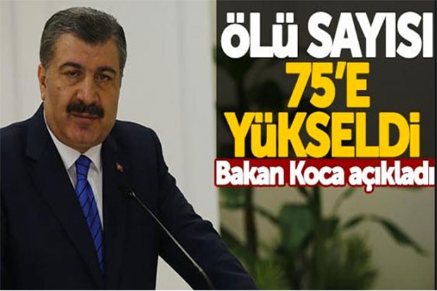 Sağlık Bakanı Koca: Can kaybı 75 oldu, toplam vaka sayısı da 3.629'a yükseldi