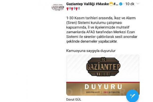 Gaziantep'te "siren" sesi uyarısı