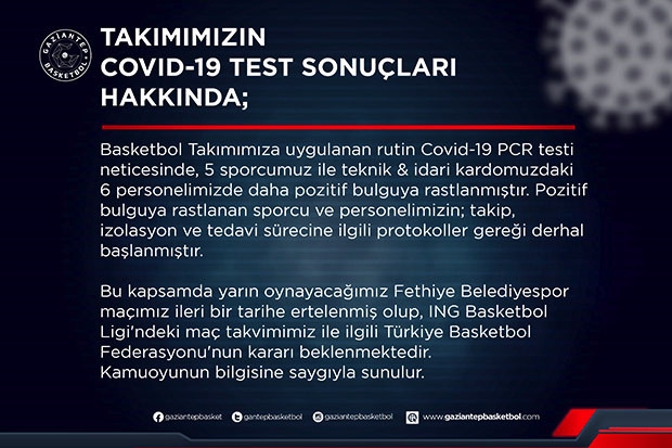 Gaziantep Basketbol’a korona virüs şoku