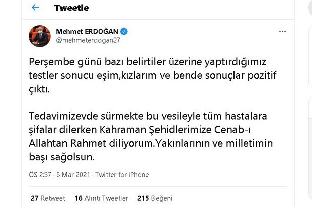 Milletvekili Erdoğan koronaya yakalandı