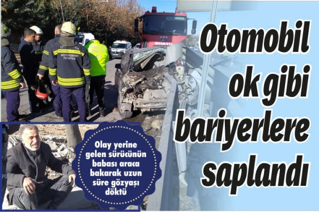 Otomobil ok gibi bariyerlere saplandı