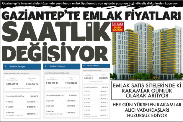 GAZİANTEP’TE EMLAK FİYATLARI  SAATLİK DEĞİŞİYOR!