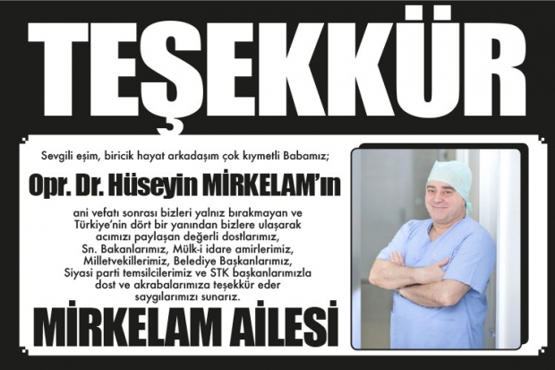 Mirkelam Ailesinden teşekkür