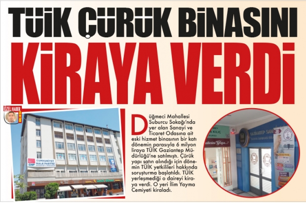 TÜİK ÇÜRÜK BİNASINI KİRAYA VERDİ