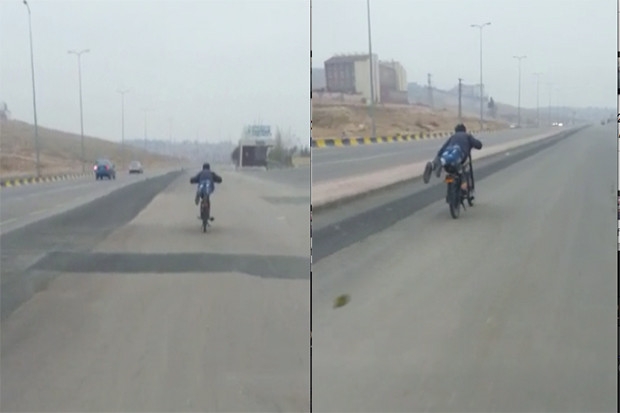Gaziantep'te motosikletle tehlikeli yolculuğa tehlikeli kayıt