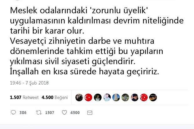 Tayyar'dan "zorunlu üyelik" değerlendirmesi