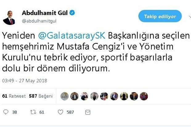 Gül'den hemşehrisi Mustafa Cengiz'e kutlama