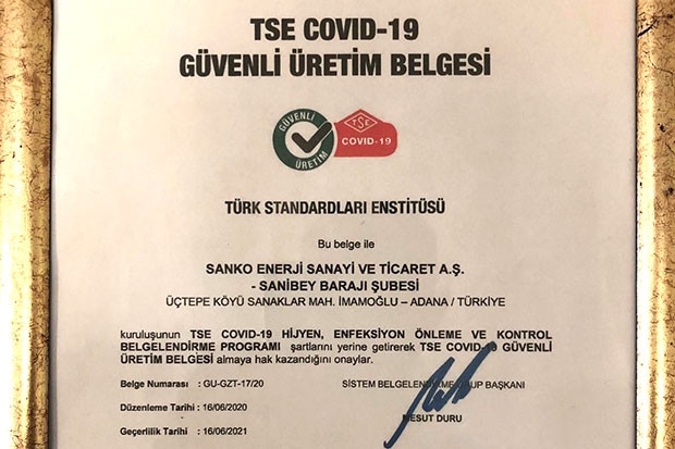Sanko Enerji'ye TSE Covid -19 Güvenli üretim belgesi