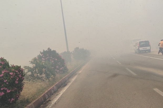 İslahiye’de anız yangını trafiği durdurdu