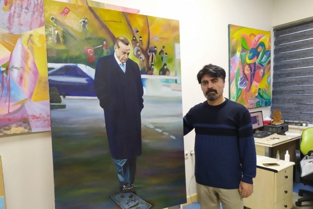 Suriyeli ünlü ressamdan Cumhurbaşkanına anlamlı tablo