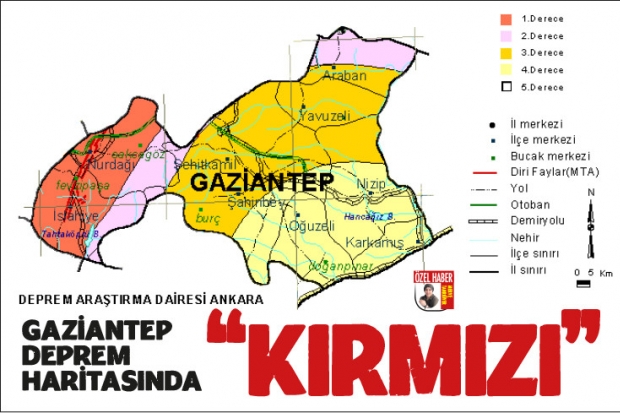 Gaziantep deprem haritasında "kırmızı"