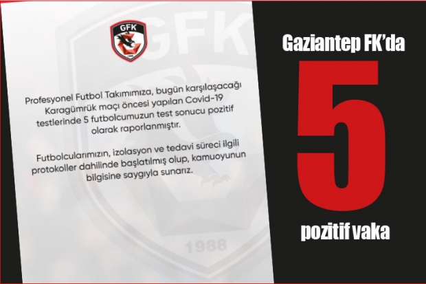 Gaziantep FK'da 5 pozitif vaka