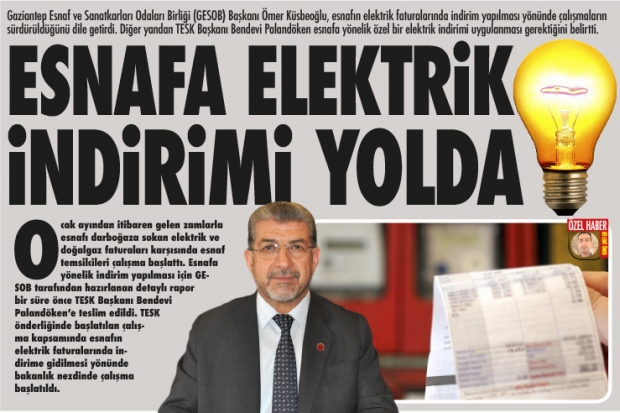 ESNAFA ELEKTRİK  İNDİRİMİ YOLDA