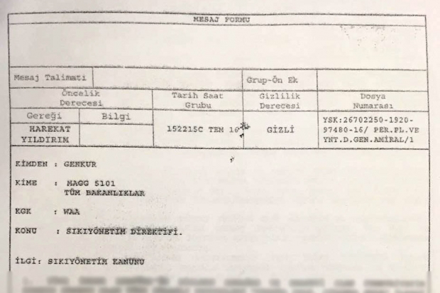 Darbe gecesi Bakanlıklara sıkıyönetim talimatı yollandığı ortaya çıktı